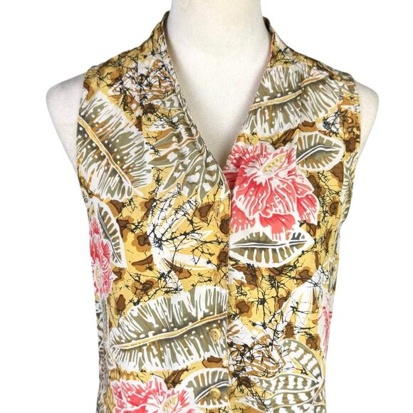 Casual Corner Vintage 100% Silk Yellow Tropical Floral Print Sleeveless Tank Top - Picture 2 of 9